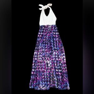 Lily Rose Blue Purple And White Halter Top Maxi Dress W/ Crochet Size M